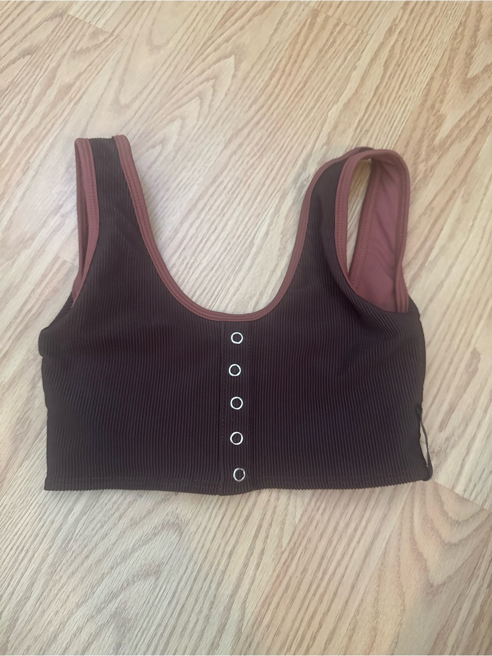 Tiger Friday Ribbed Scoop Neck Crop Tank Top in Dark Brown and Tan